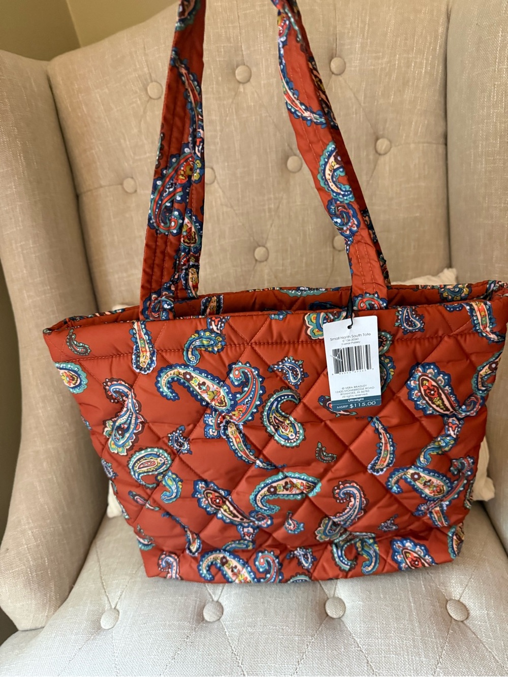 Vera Bradley Ultralight Small North South Tote in Manor Paisley - Picture 2 of 5